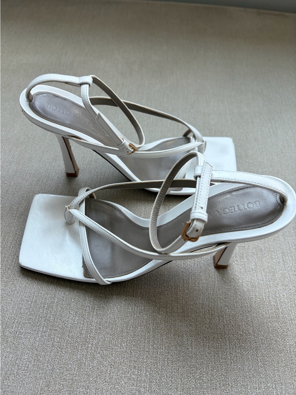 Bottega Veneta Off-White Strappy Square-Toe Stiletto Sandals